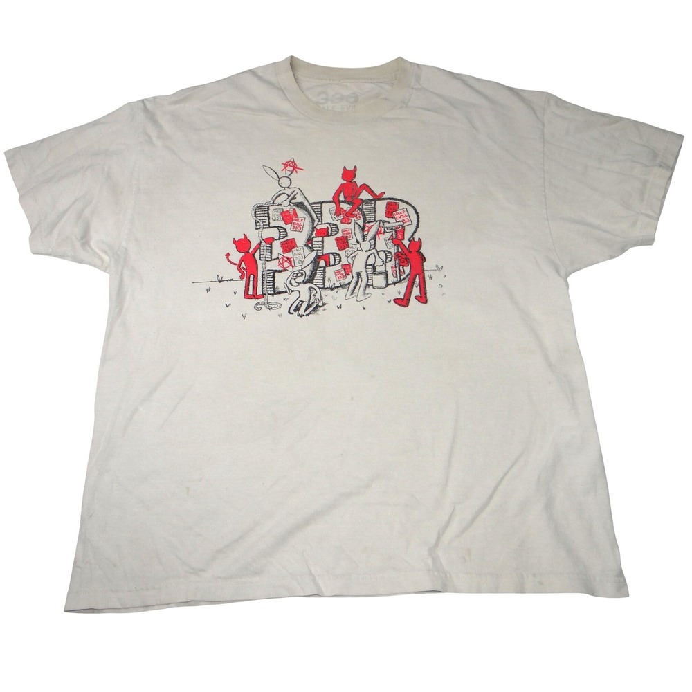 Half Evil 333 Mens Graphic T-Shirt Cream Off-White Devils Rabbits Streetwear XL